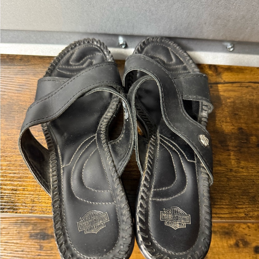 Harley-Davidson Womens Wedge Sandals US 7,5 M EUR 38,5 N Slip On Black Platform - Picture 6 of 9